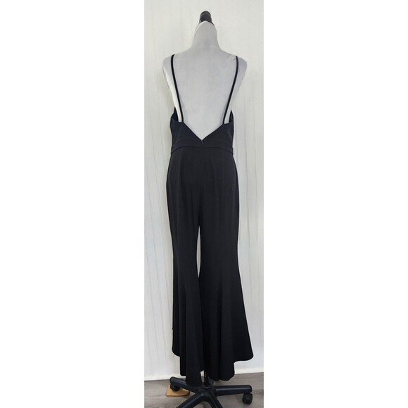 NEW Zara Woman Black Bell Bottom Jumpsuit Lace Insert Size L Spaghetti Straps - Picture 4 of 15